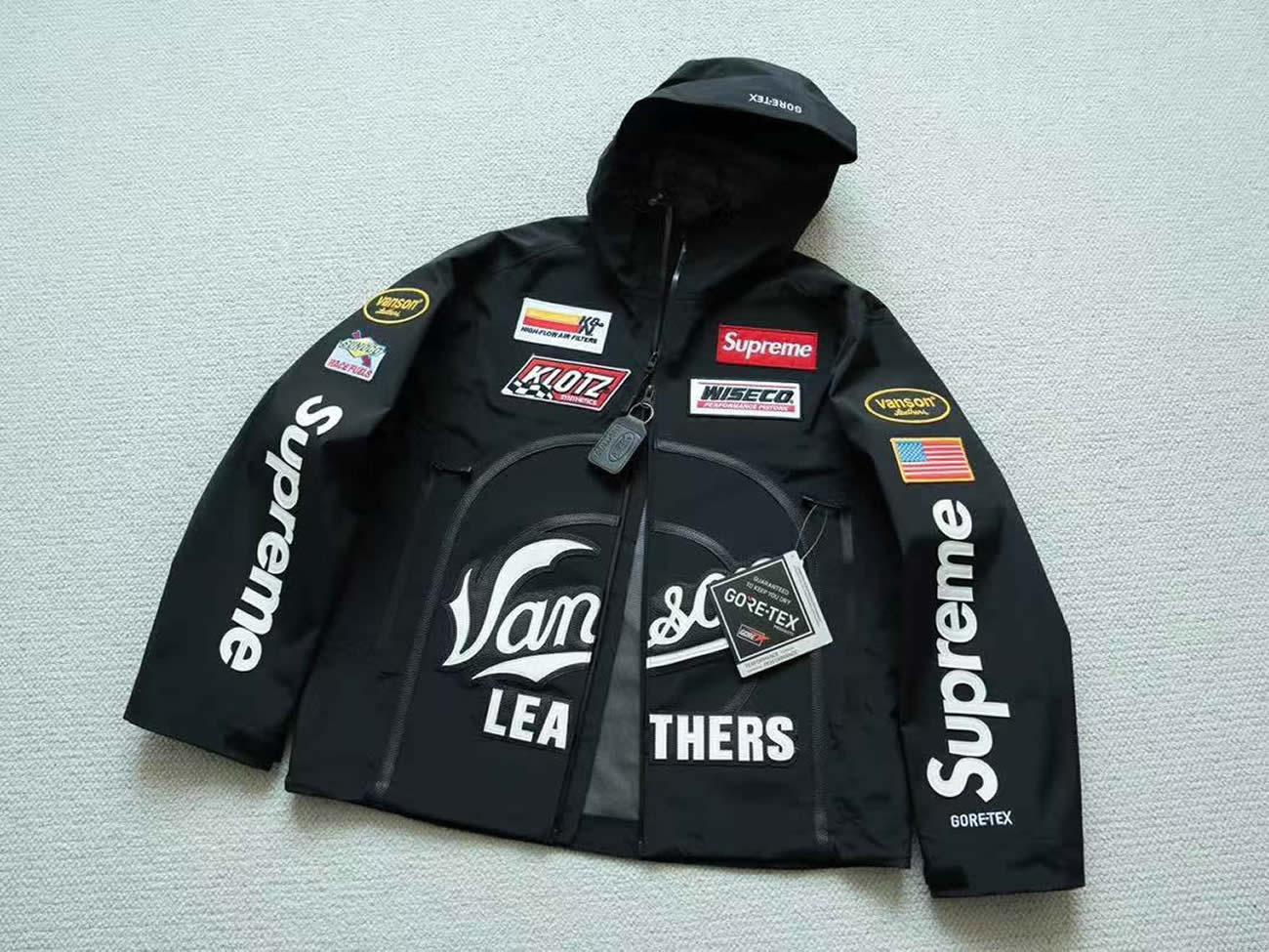Supreme Vanson Leathers Gore Tex Shell Jacket Black Blue White Fw25 (16) - www.newkick.vip